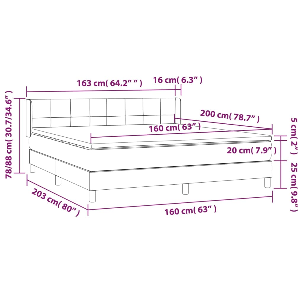 Sommier à lattes de lit avec matelas Gris foncé 160x200cm Tissu