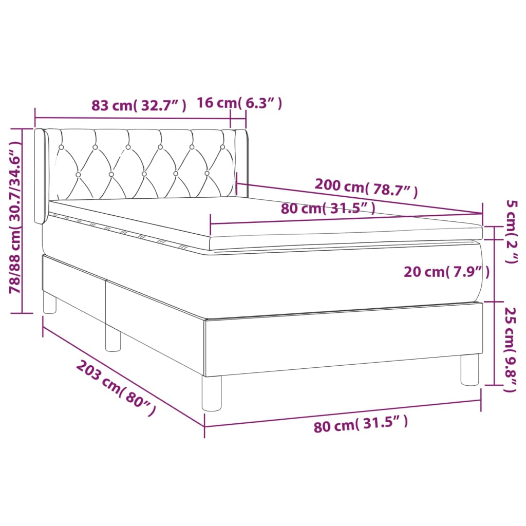 Sommier à lattes de lit avec matelas Bleu 80x200 cm Tissu