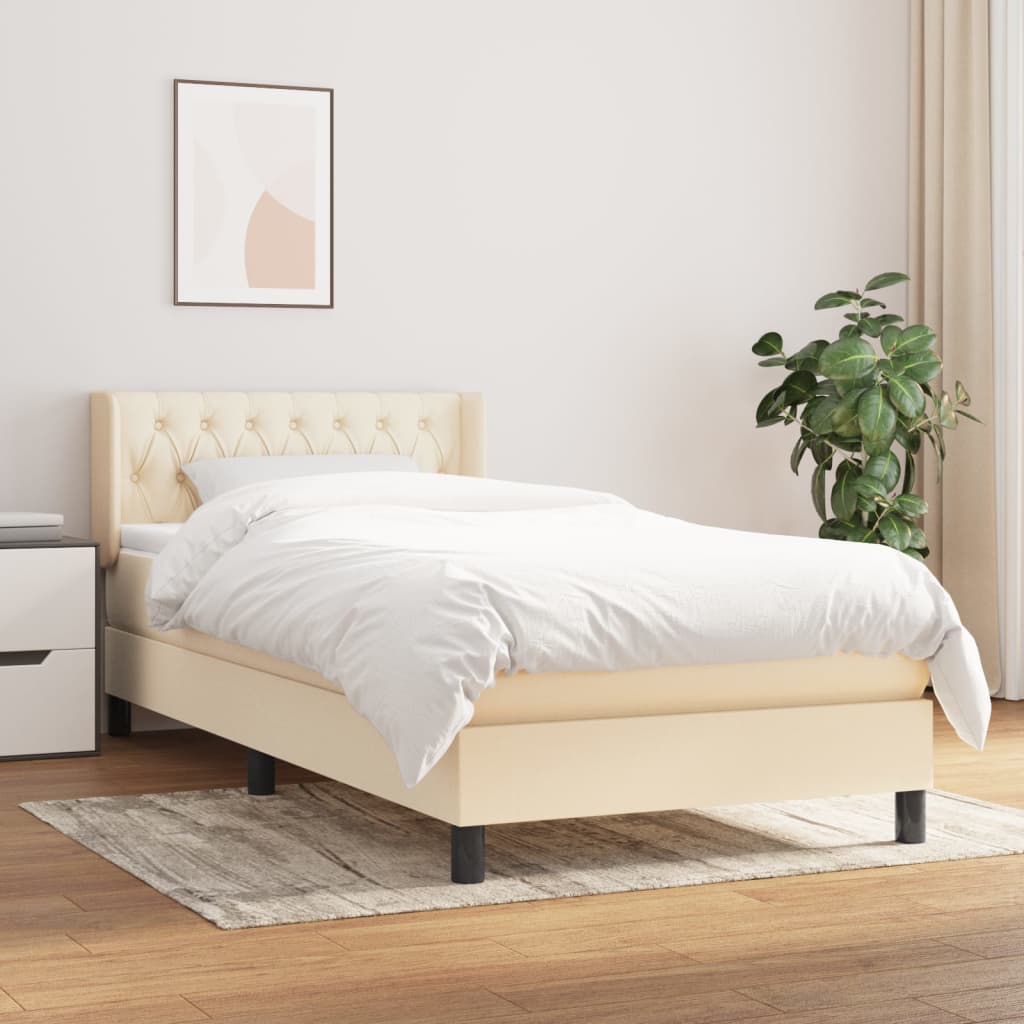 Sommier à lattes de lit avec matelas Crème 90x200 cm Tissu