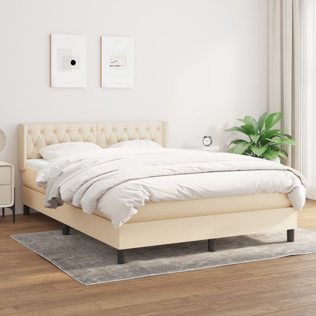 Sommier à lattes de lit avec matelas Crème 140x190 cm Tissu