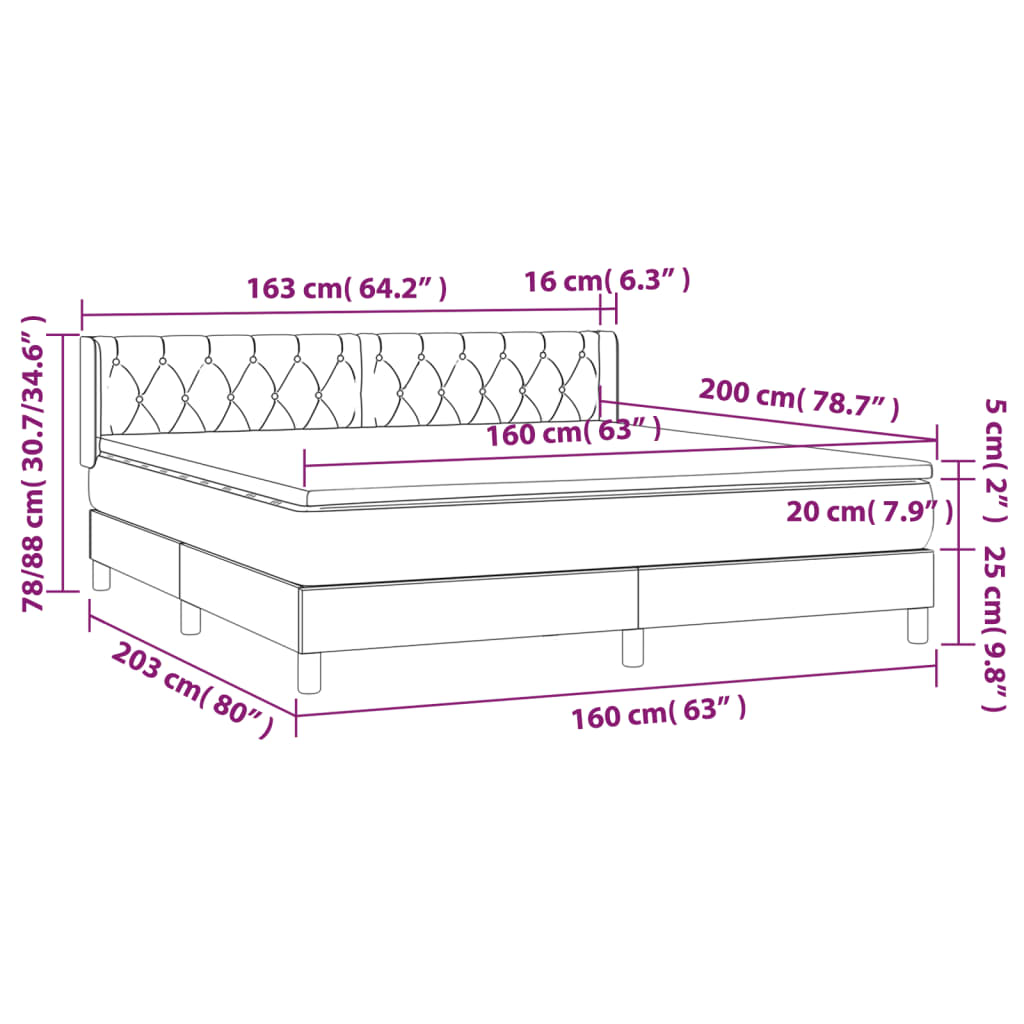 Sommier à lattes de lit avec matelas Gris foncé 160x200cm Tissu