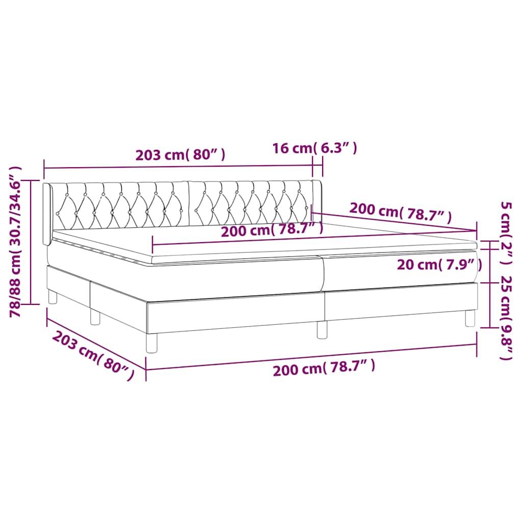 Sommier à lattes de lit avec matelas Crème 200x200 cm Tissu