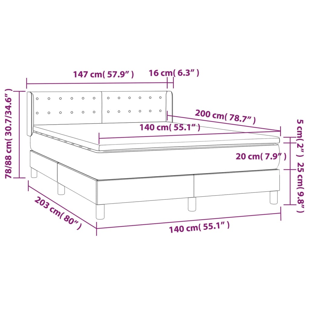 Sommier à lattes de lit avec matelas Taupe 140x200 cm Tissu