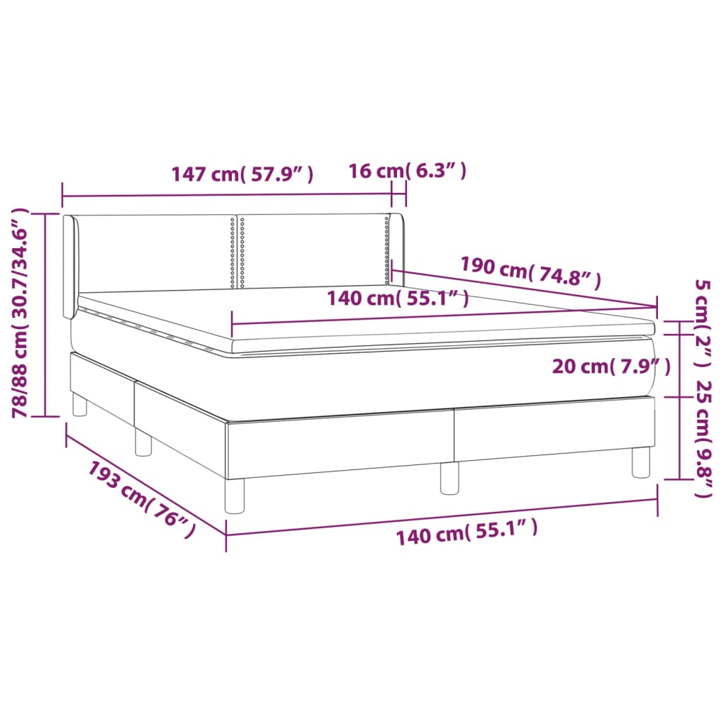 Sommier à lattes de lit avec matelas Crème 140x190 cm Tissu