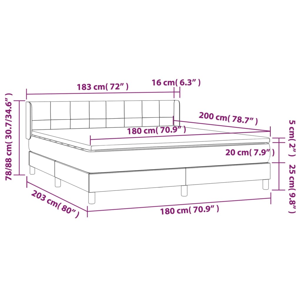 Sommier à lattes de lit avec matelas Gris foncé 180x200cm Tissu