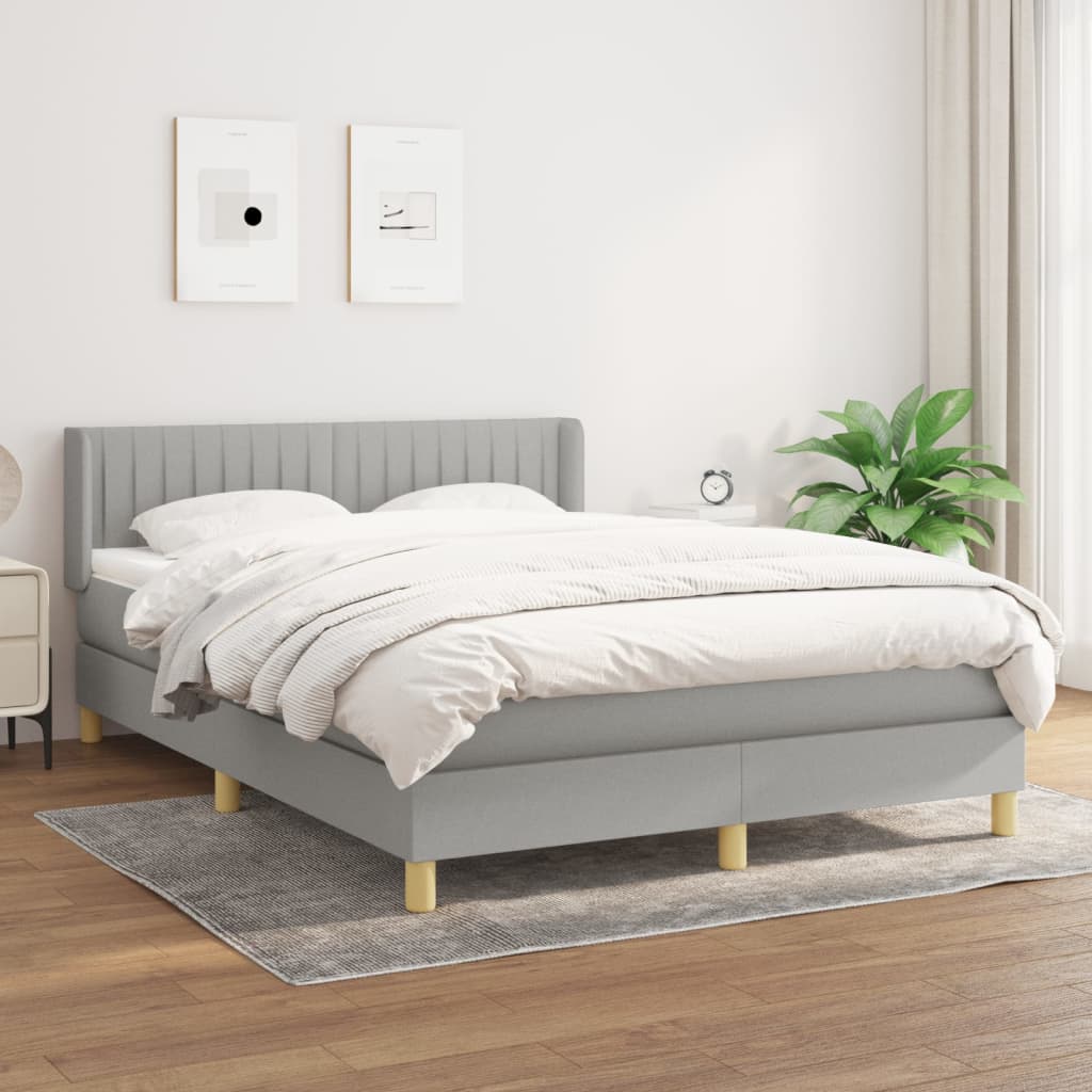 Sommier à lattes de lit avec matelas Gris clair 140x190cm Tissu