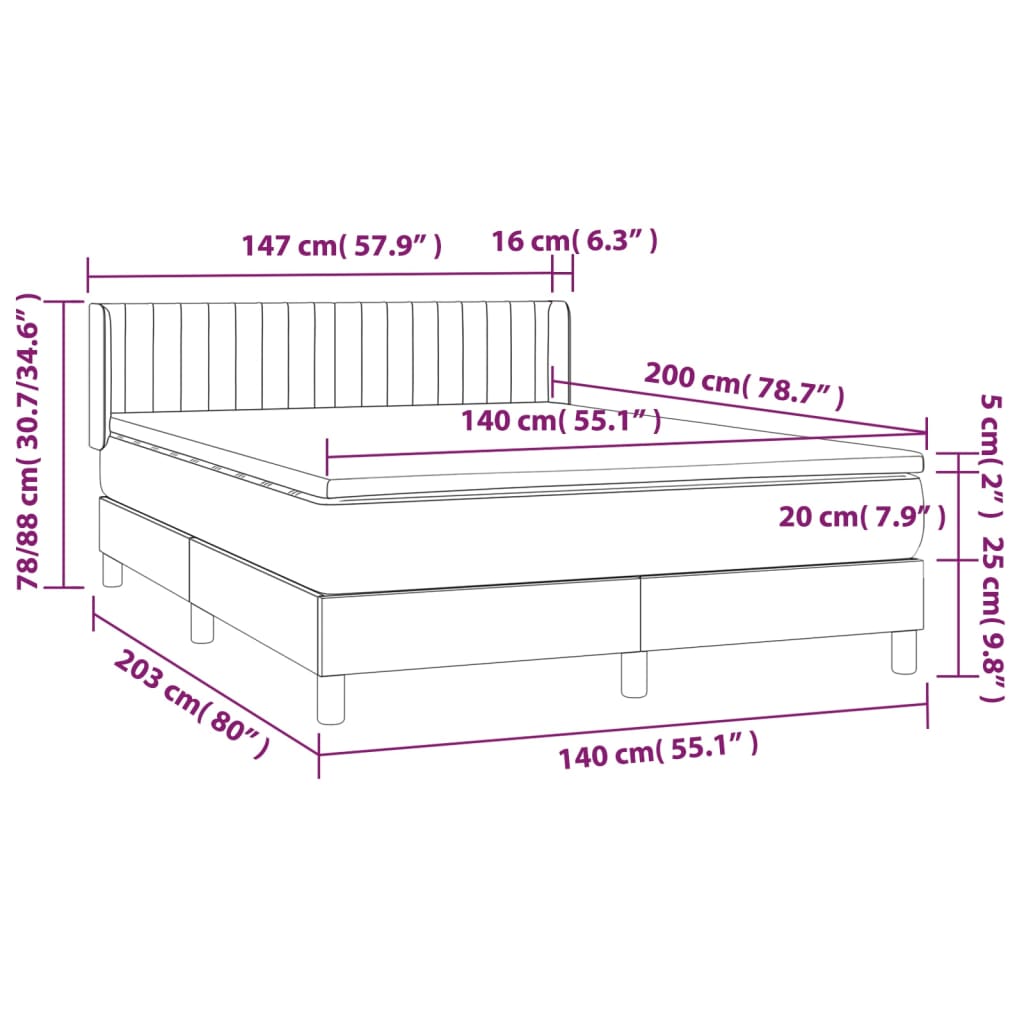 Sommier à lattes de lit avec matelas Taupe 140x200 cm Tissu