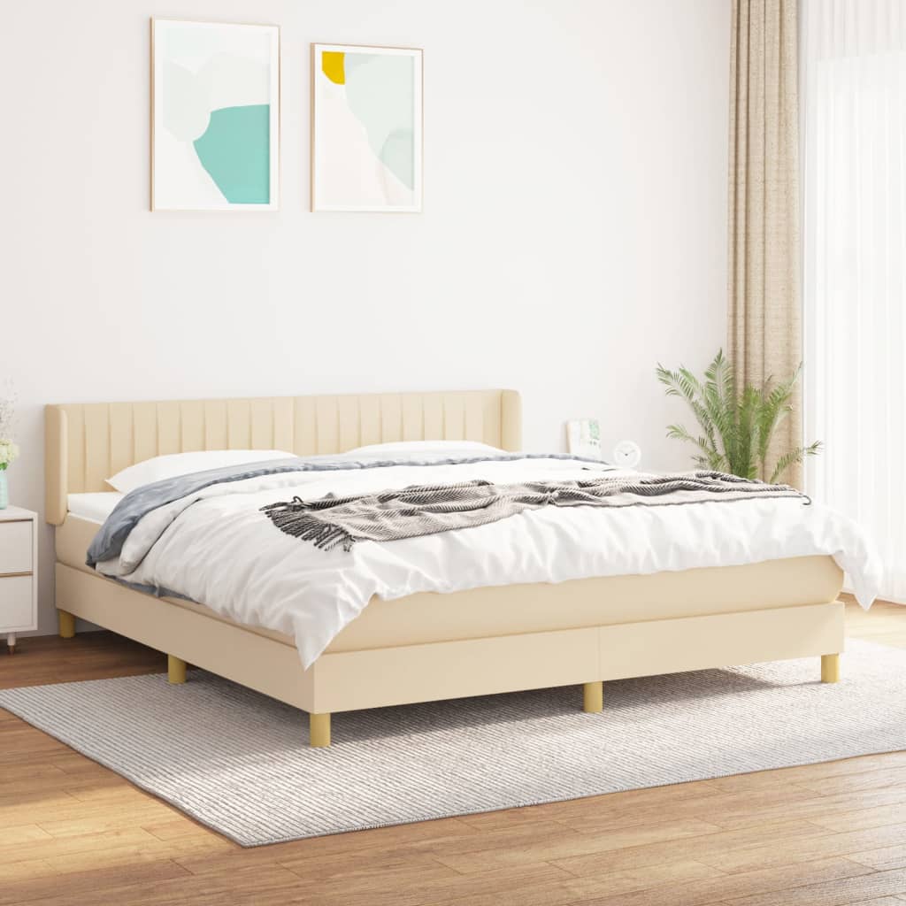 Sommier à lattes de lit avec matelas Crème 160x200 cm Tissu