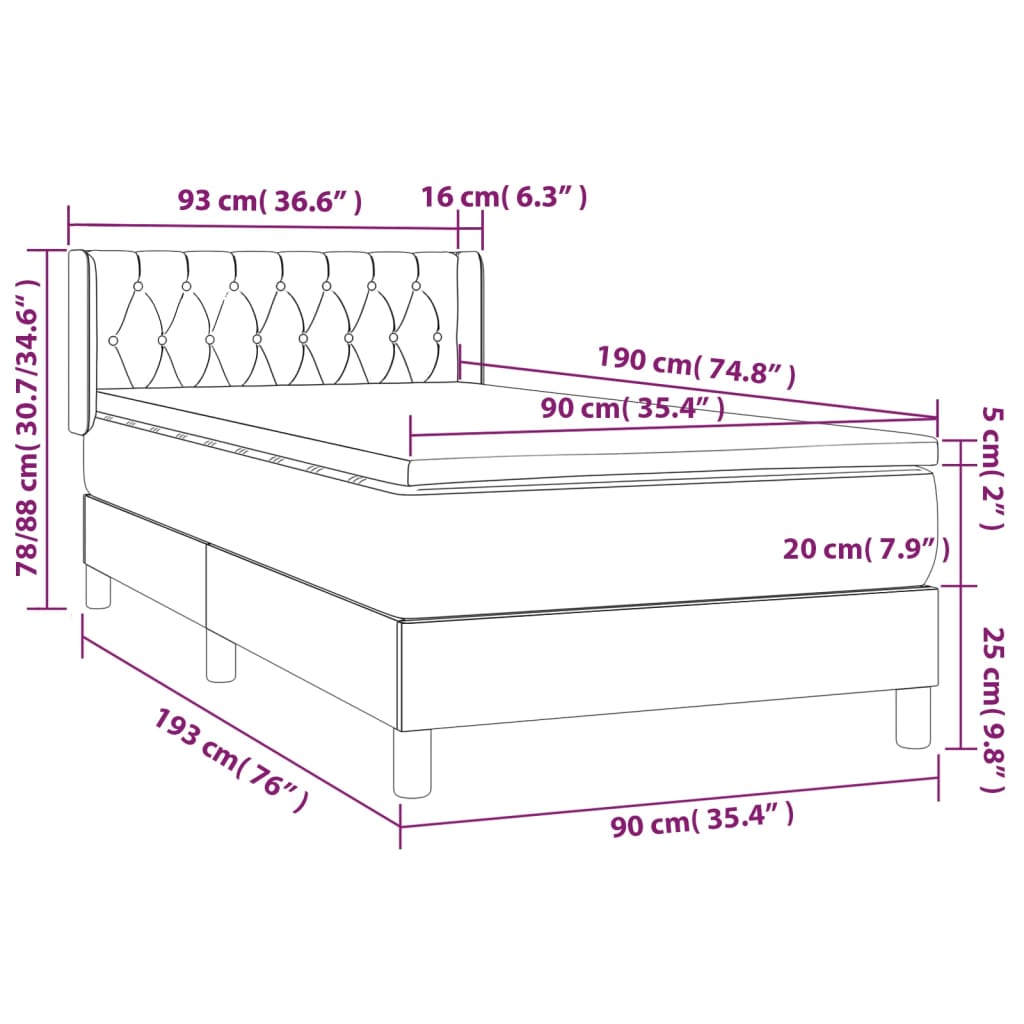 Sommier à lattes de lit avec matelas Taupe 90x190 cm Tissu