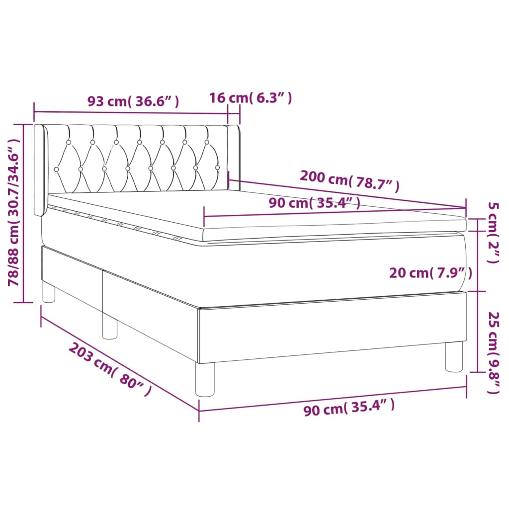 Sommier à lattes de lit avec matelas Taupe 90x200 cm Tissu