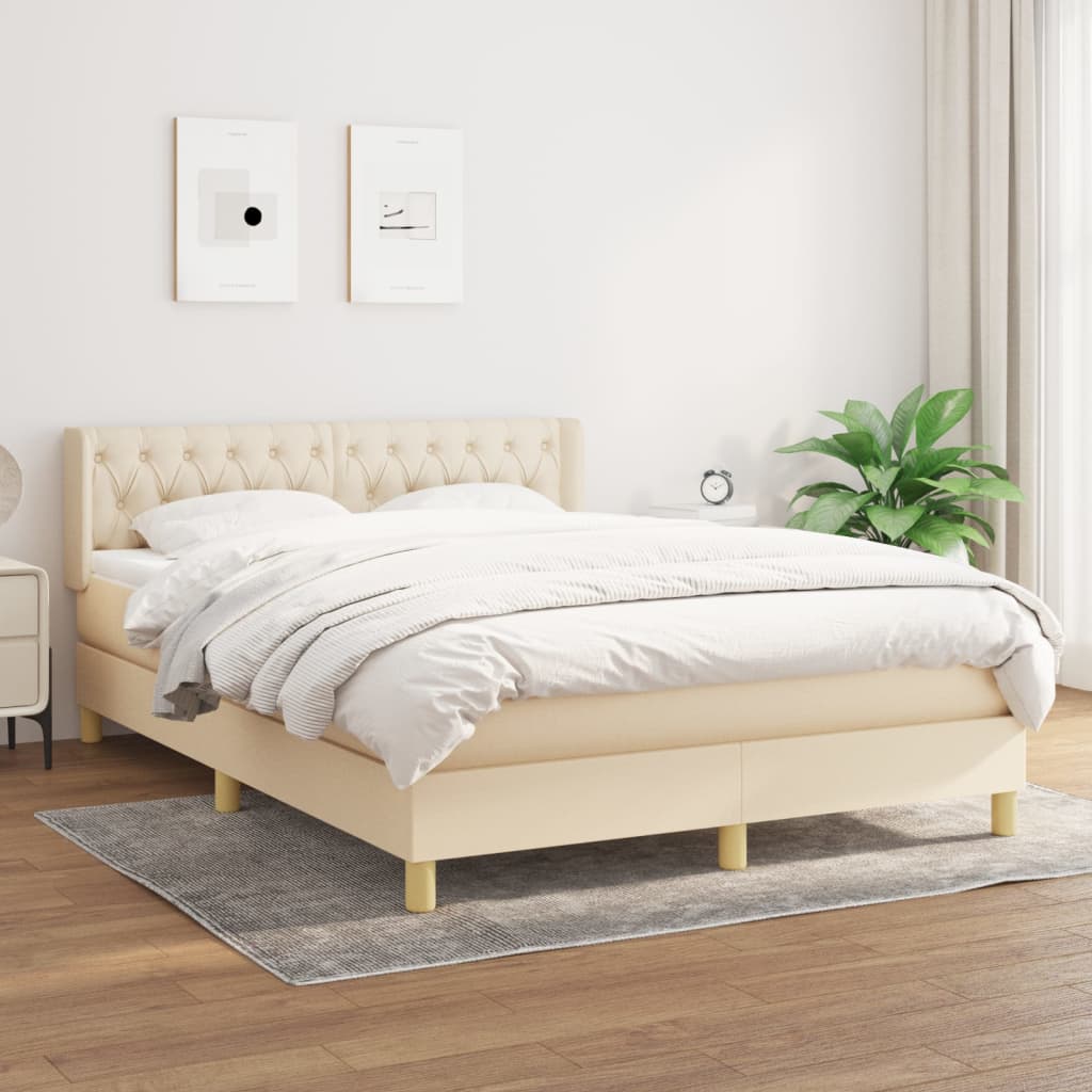 Sommier à lattes de lit avec matelas Crème 140x190 cm Tissu