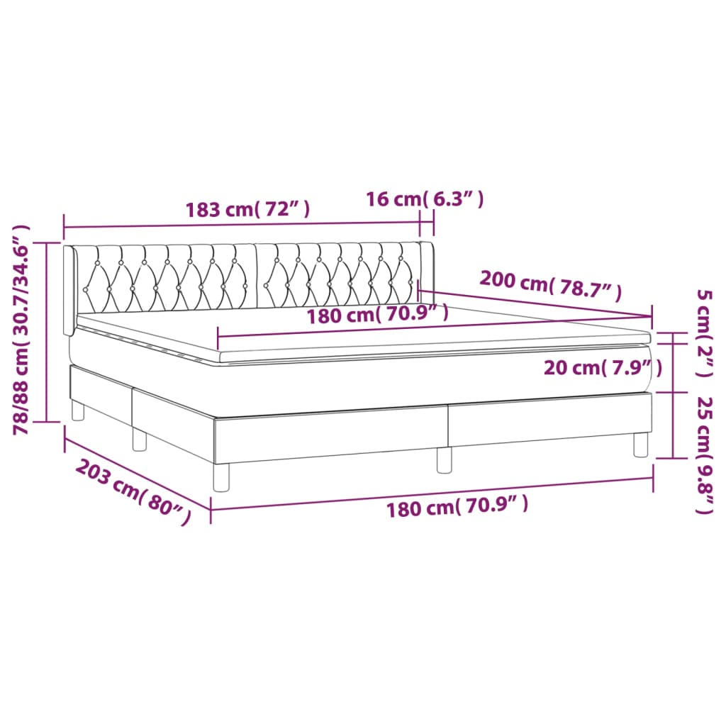 Sommier à lattes de lit avec matelas Crème 180x200 cm Tissu