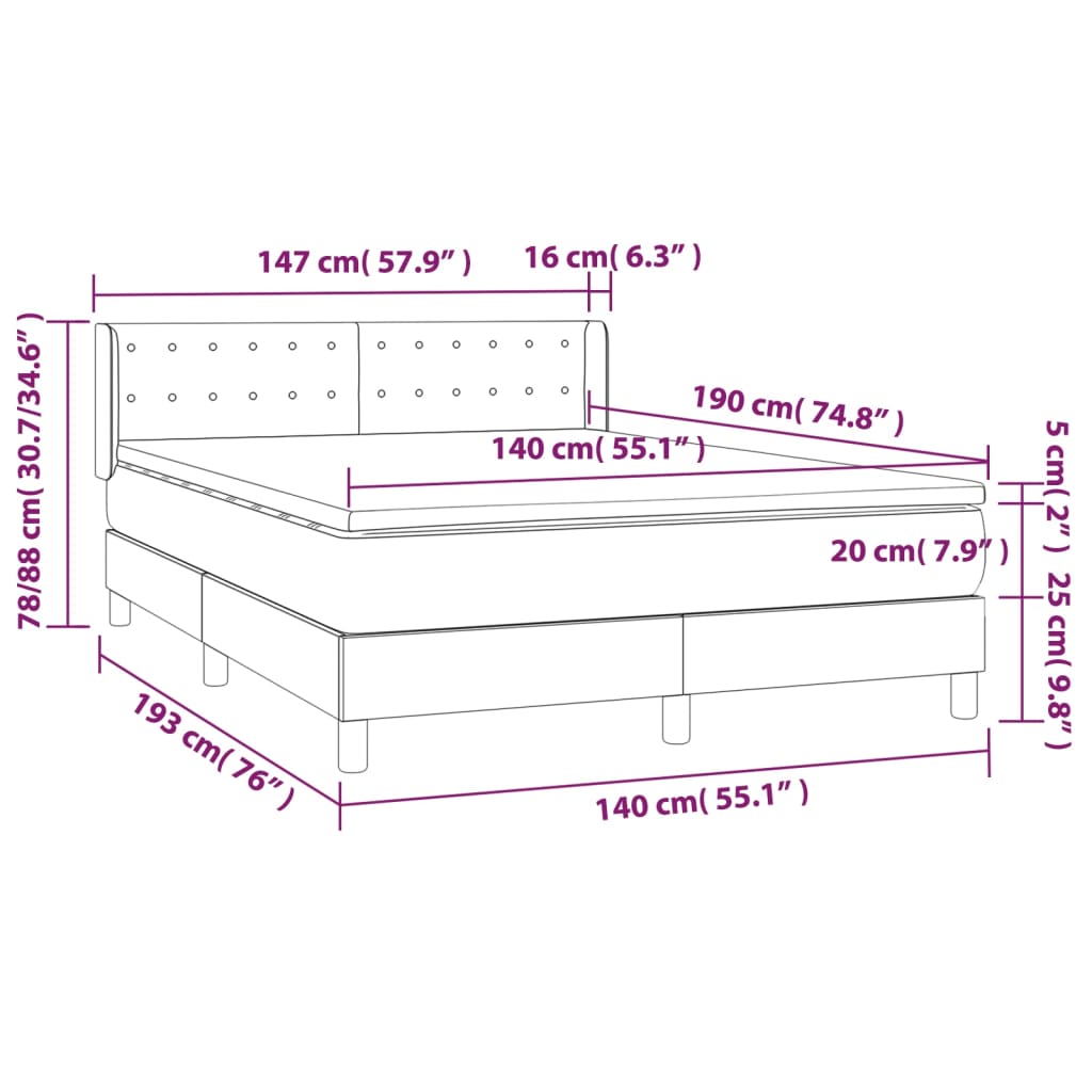 Sommier à lattes de lit avec matelas Crème 140x190 cm Tissu