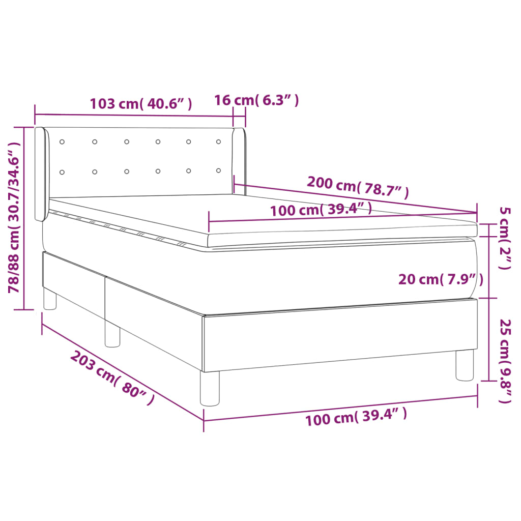 Sommier à lattes de lit avec matelas Gris 100x200 cm Similicuir