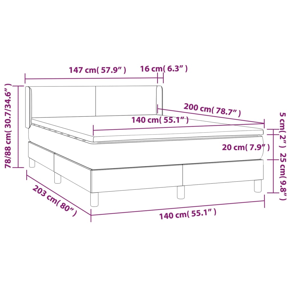 Sommier à lattes de lit avec matelas Rose 140x200 cm Velours