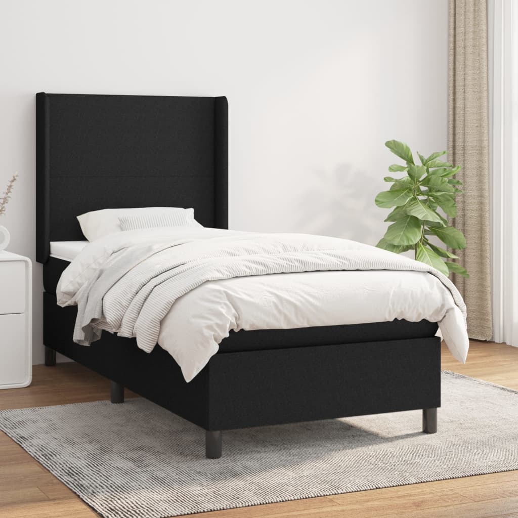 Sommier à lattes de lit avec matelas Noir 90x200 cm Tissu