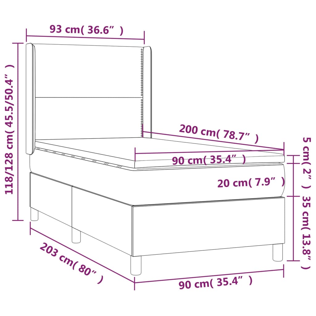 Sommier à lattes de lit avec matelas Noir 90x200 cm Tissu