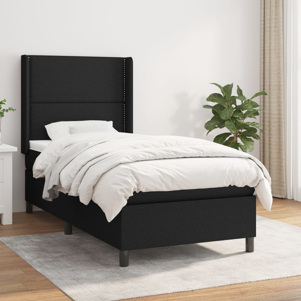 Sommier à lattes de lit avec matelas Noir 90x200 cm Tissu