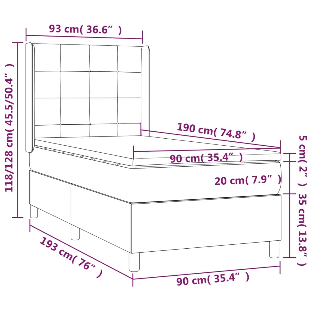 Sommier à lattes de lit et matelas Gris foncé 90x190 cm Tissu