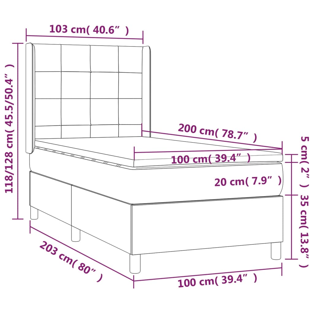 Sommier à lattes de lit avec matelas Gris clair 100x200cm Tissu