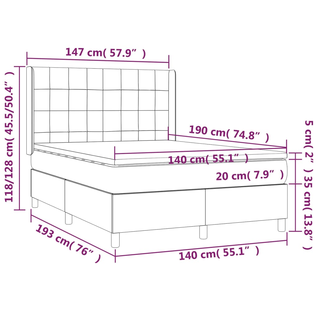 Sommier à lattes de lit avec matelas Gris clair 140x190cm Tissu