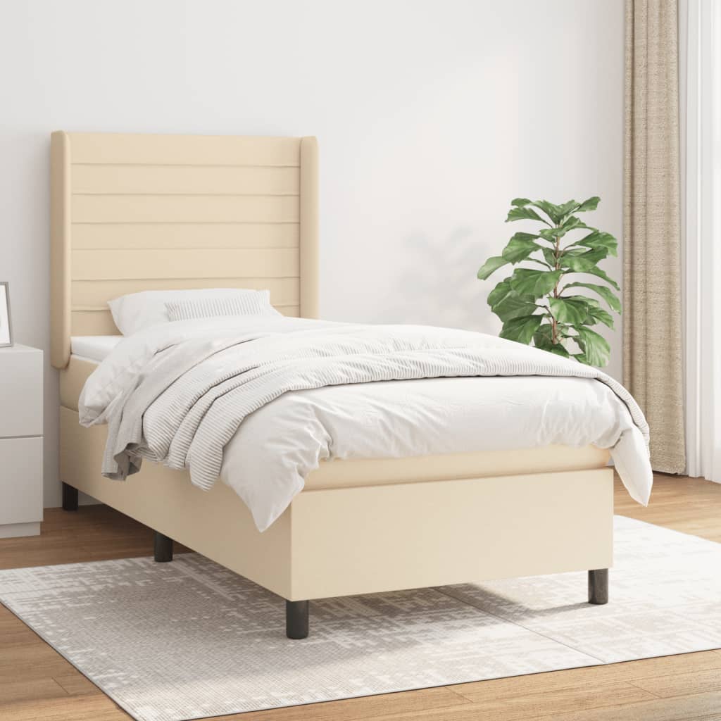 Sommier à lattes de lit avec matelas Crème 90x200 cm Tissu