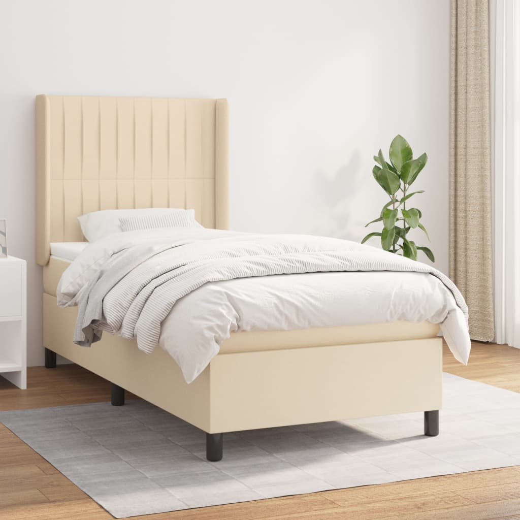 Sommier à lattes de lit avec matelas Crème 90x200 cm Tissu