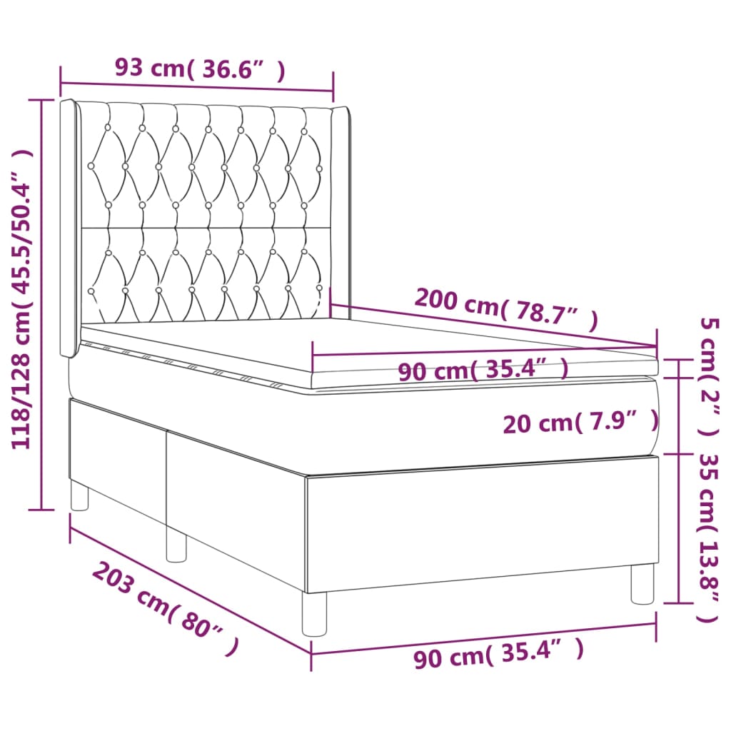 Sommier à lattes de lit avec matelas Crème 90x200 cm Tissu