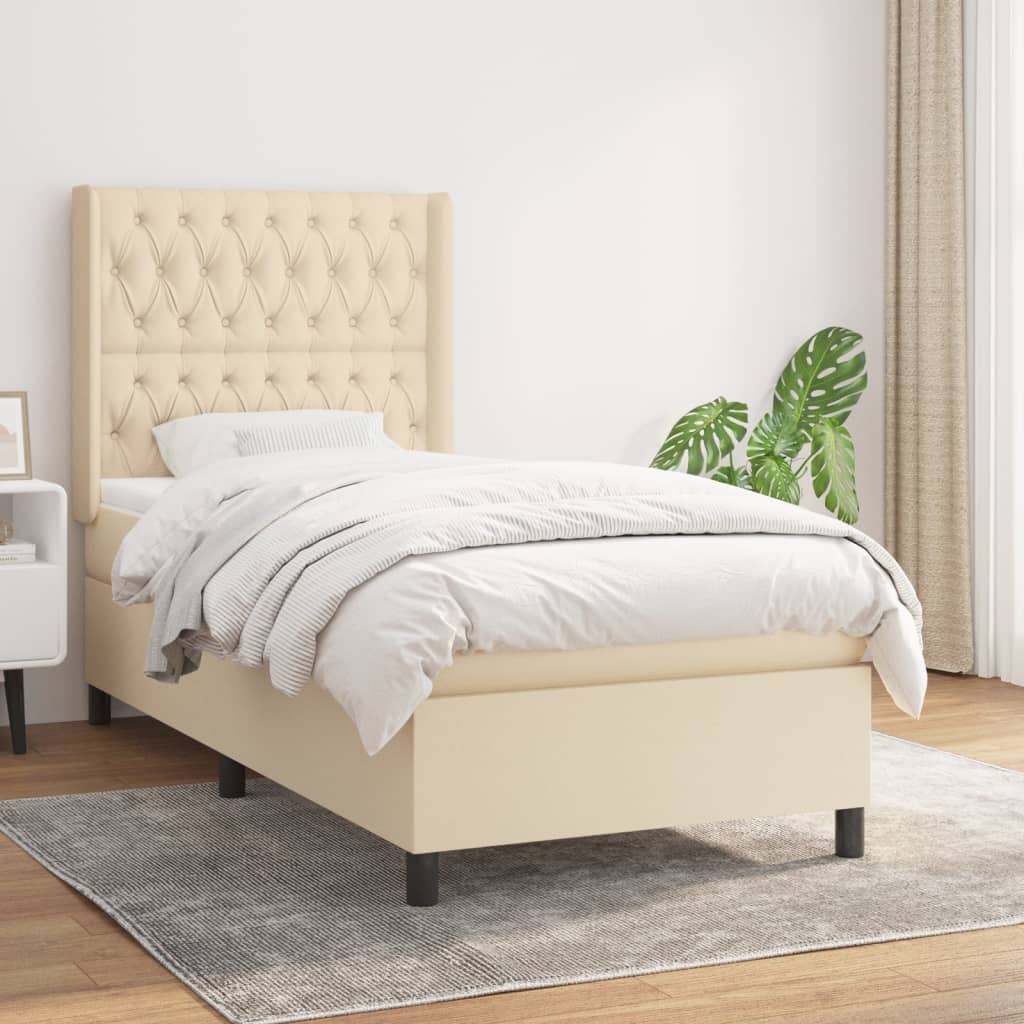 Sommier à lattes de lit avec matelas Crème 90x200 cm Tissu