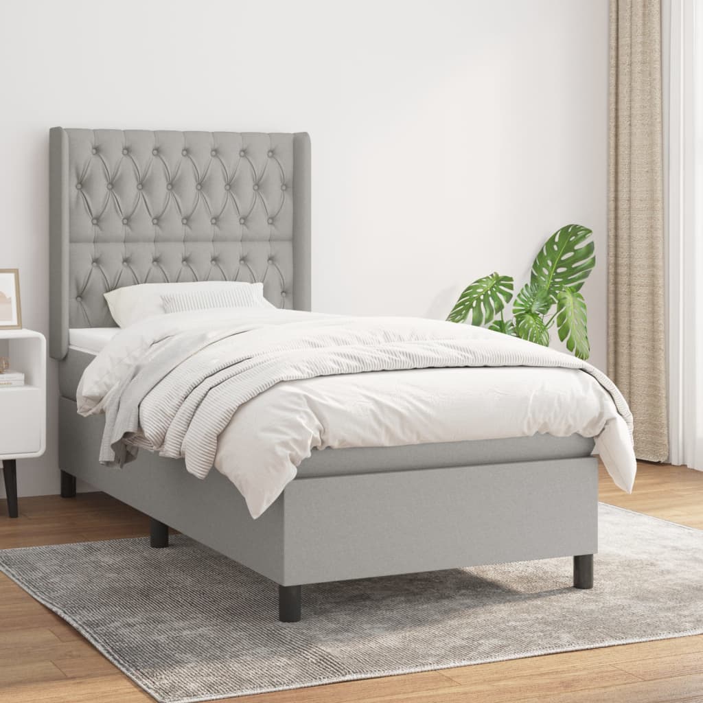 Sommier à lattes de lit avec matelas Gris clair 100x200cm Tissu