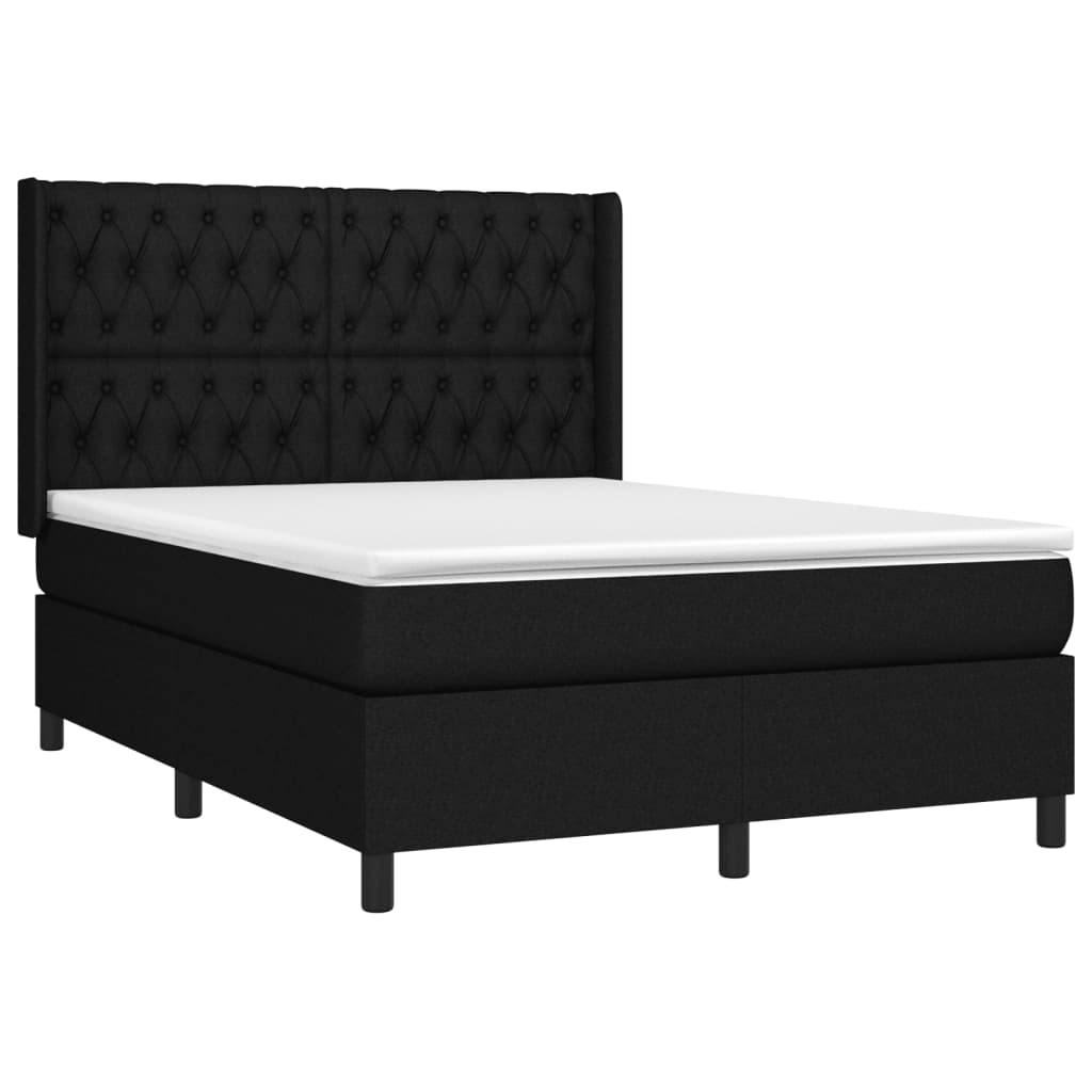 Sommier à lattes de lit avec matelas Noir 140x190 cm Tissu