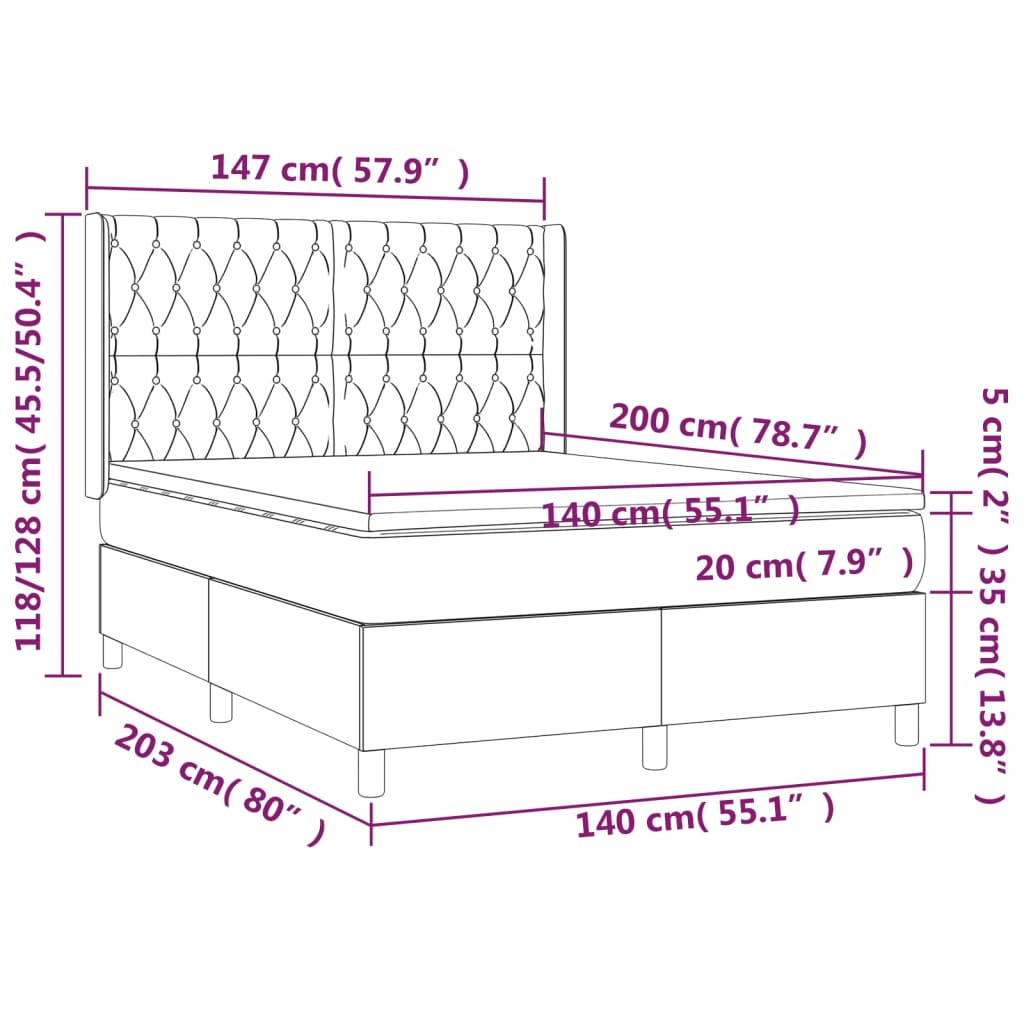 Sommier à lattes de lit avec matelas Crème 140x200 cm Tissu