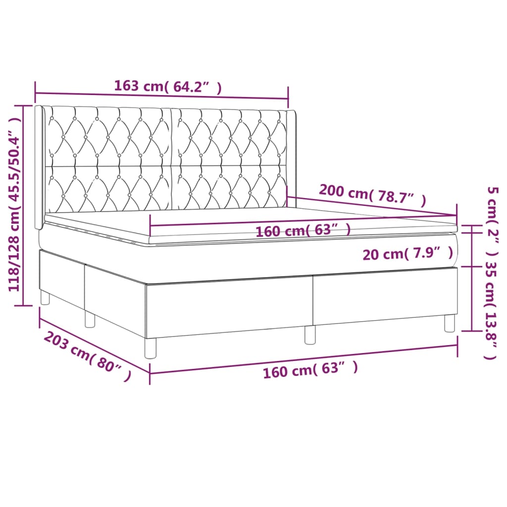 Sommier à lattes de lit avec matelas Gris foncé 160x200cm Tissu