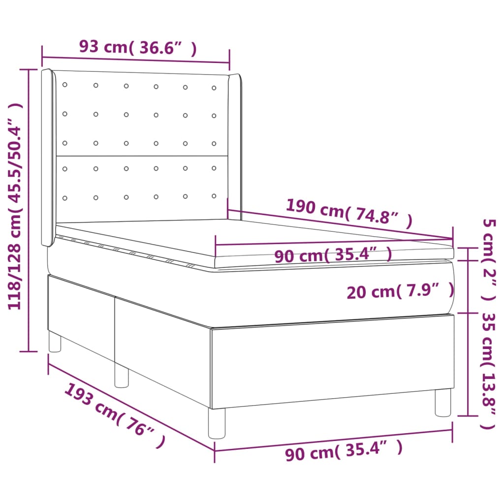 Sommier à lattes de lit avec matelas Noir 90x190 cm Tissu