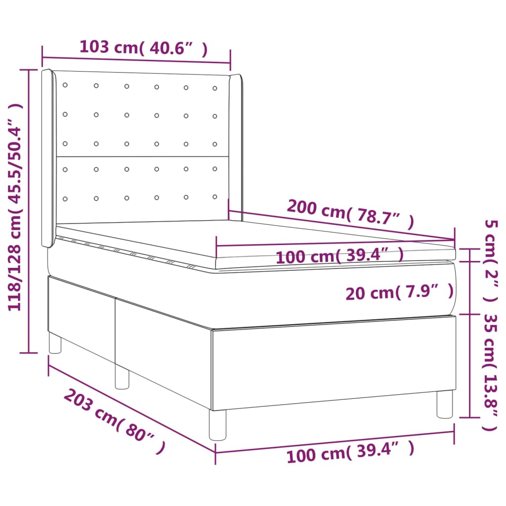 Sommier à lattes de lit avec matelas Noir 100x200 cm Tissu