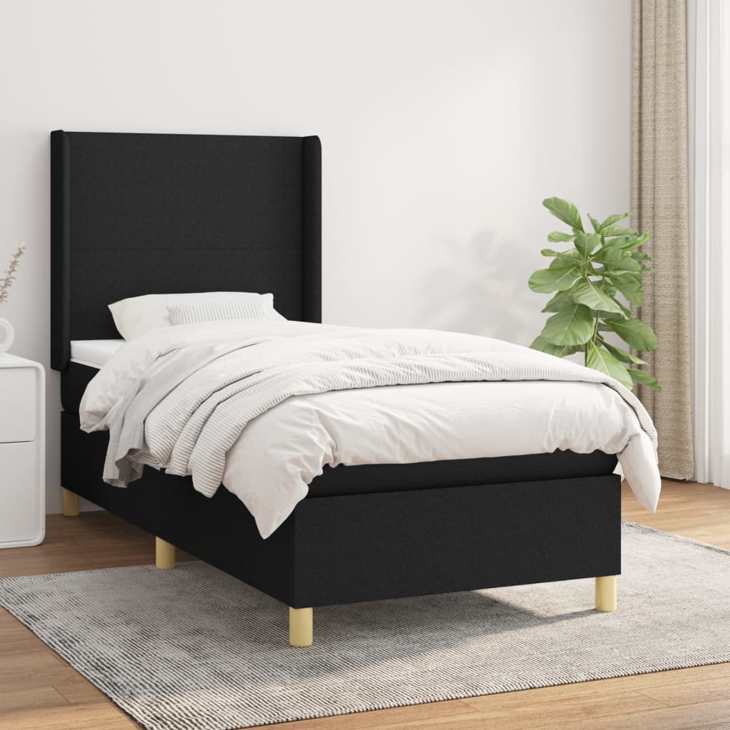 Sommier à lattes de lit avec matelas Noir 90x200 cm Tissu