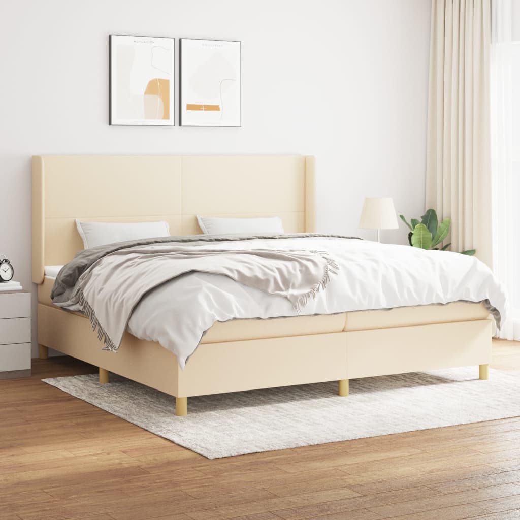 Sommier à lattes de lit avec matelas Crème 200x200 cm Tissu