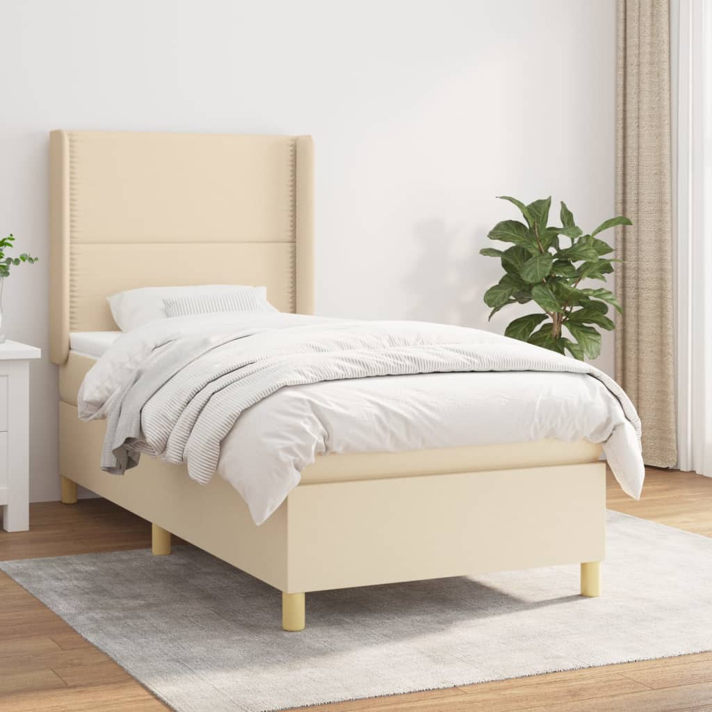 Sommier à lattes de lit avec matelas Crème 90x200 cm Tissu