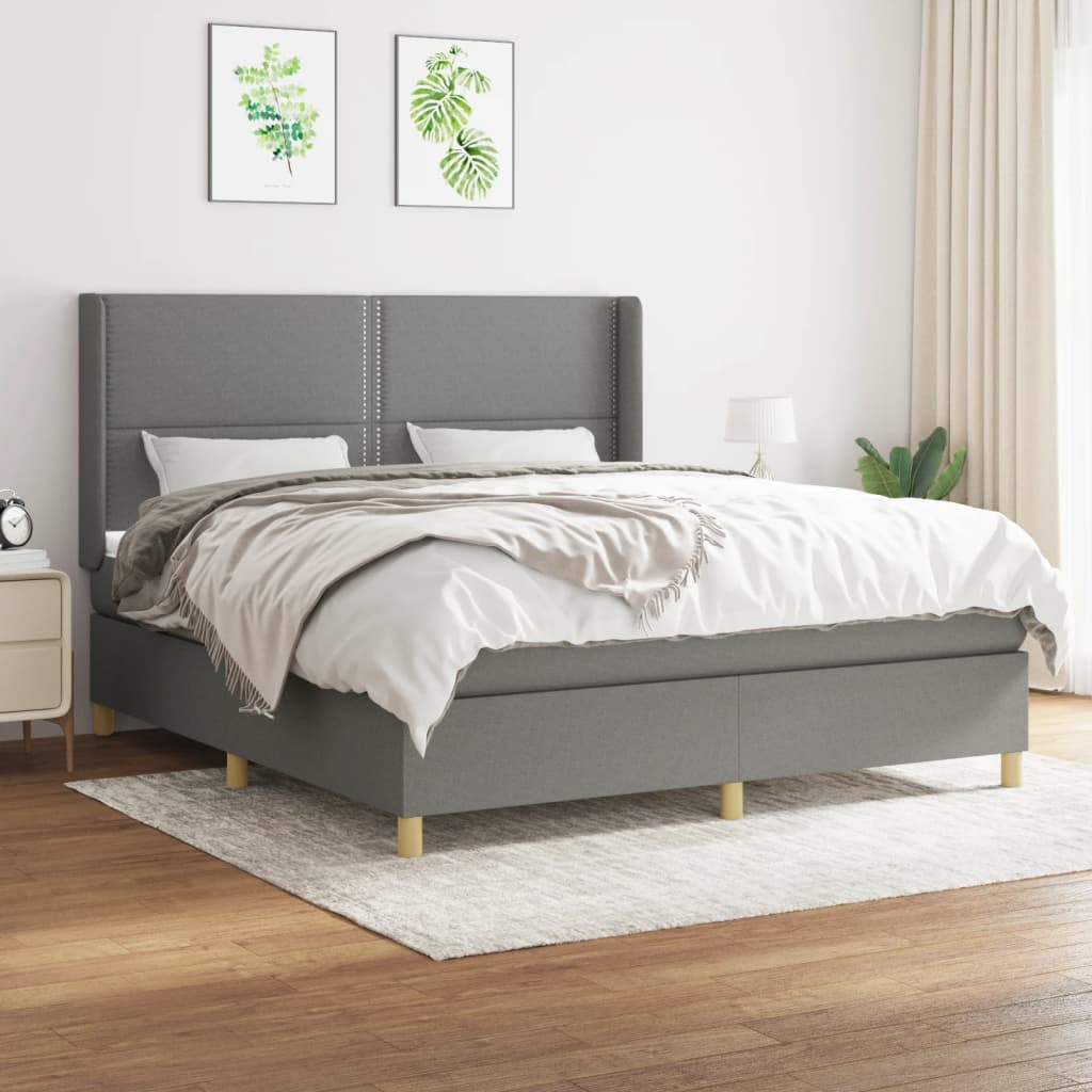 Sommier à lattes de lit avec matelas Gris foncé 160x200cm Tissu