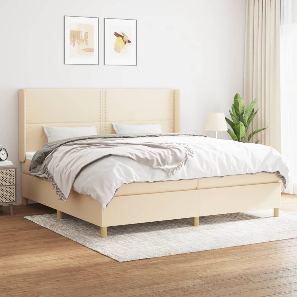 Sommier à lattes de lit avec matelas Crème 200x200 cm Tissu