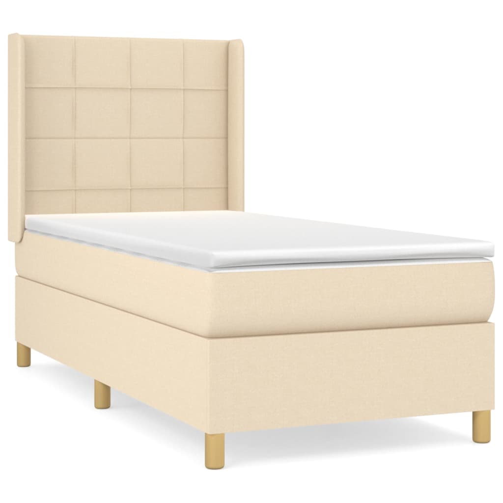 Sommier à lattes de lit avec matelas Crème 90x200 cm Tissu