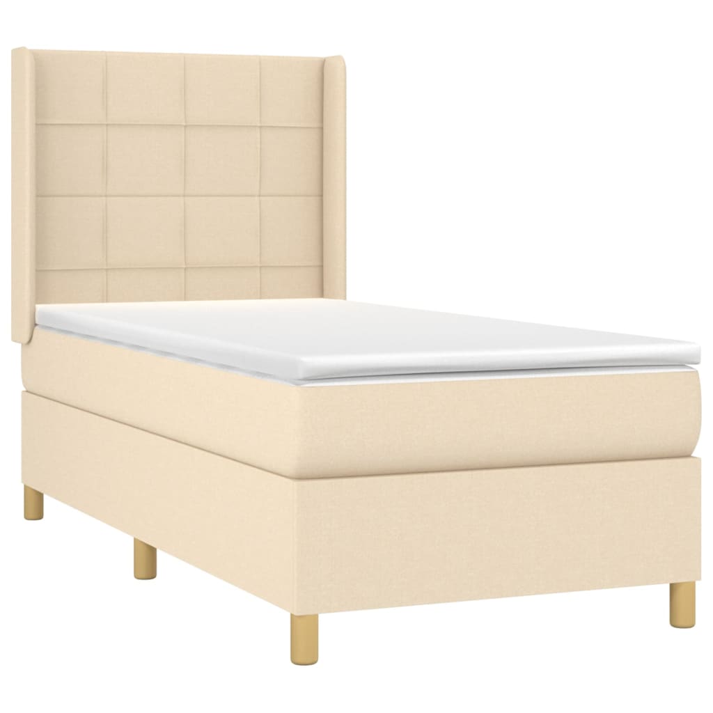 Sommier à lattes de lit avec matelas Crème 90x200 cm Tissu