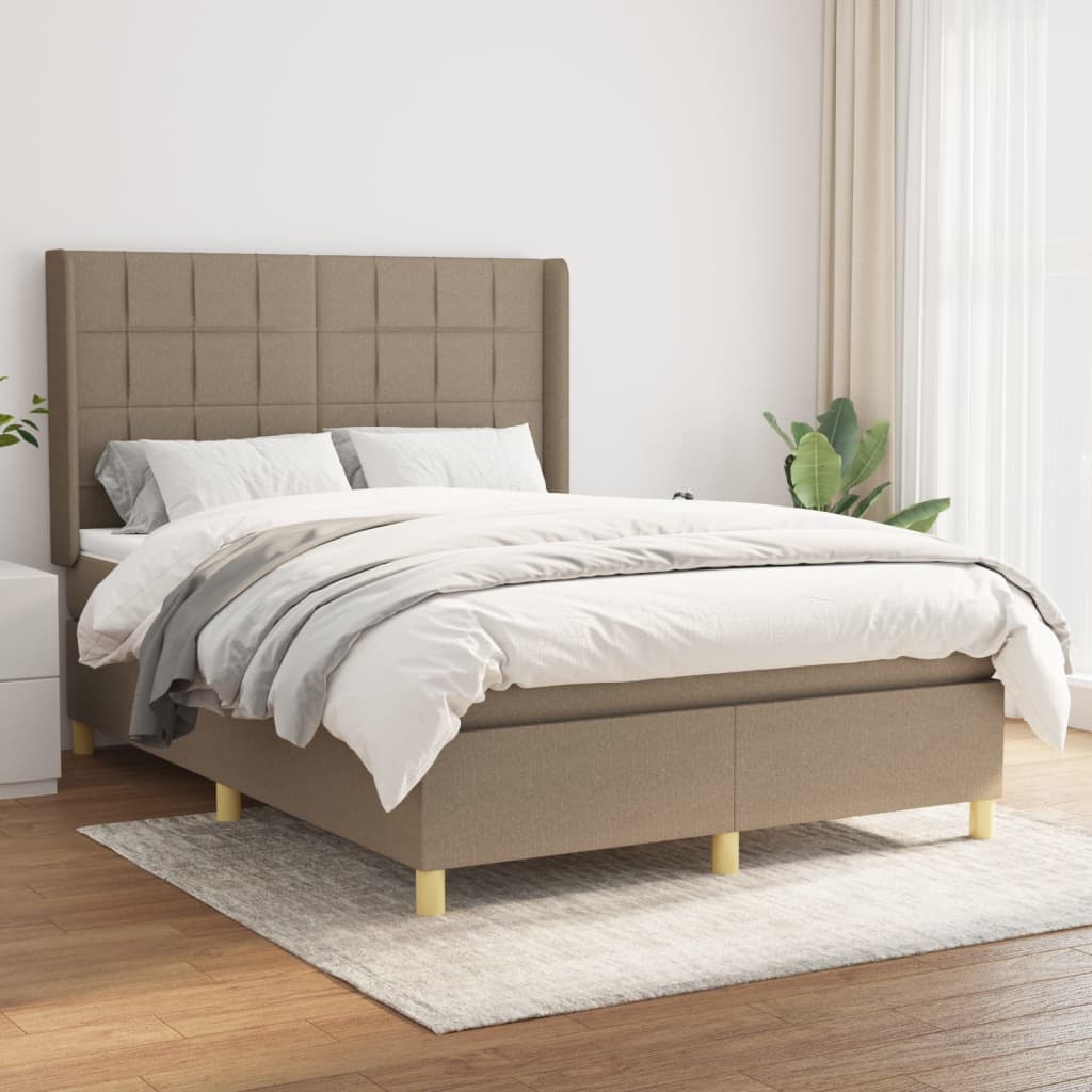 Sommier à lattes de lit avec matelas Taupe 140x200 cm Tissu