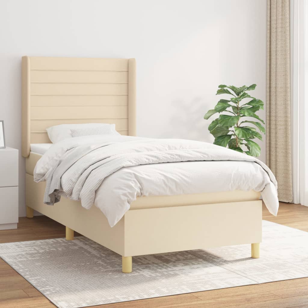 Sommier à lattes de lit avec matelas Crème 90x200 cm Tissu