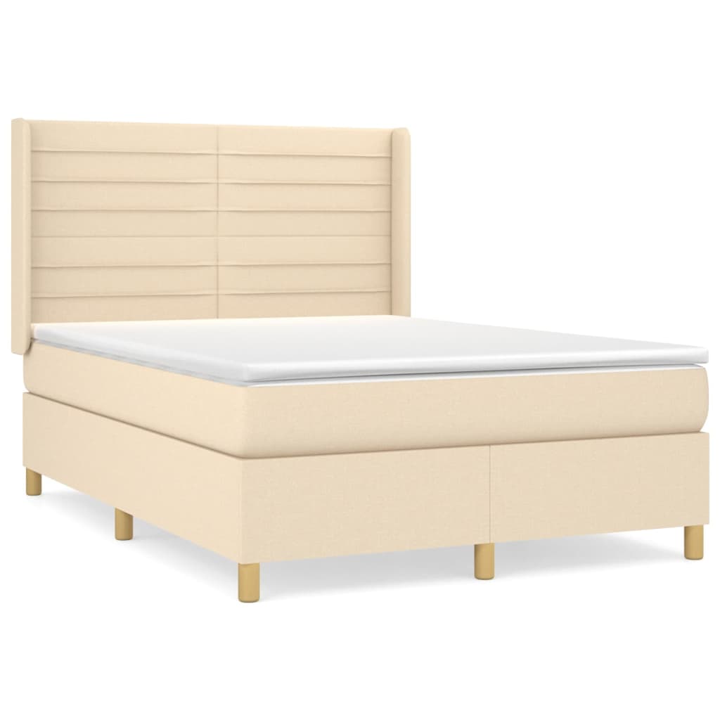 Sommier à lattes de lit avec matelas Crème 140x190 cm Tissu