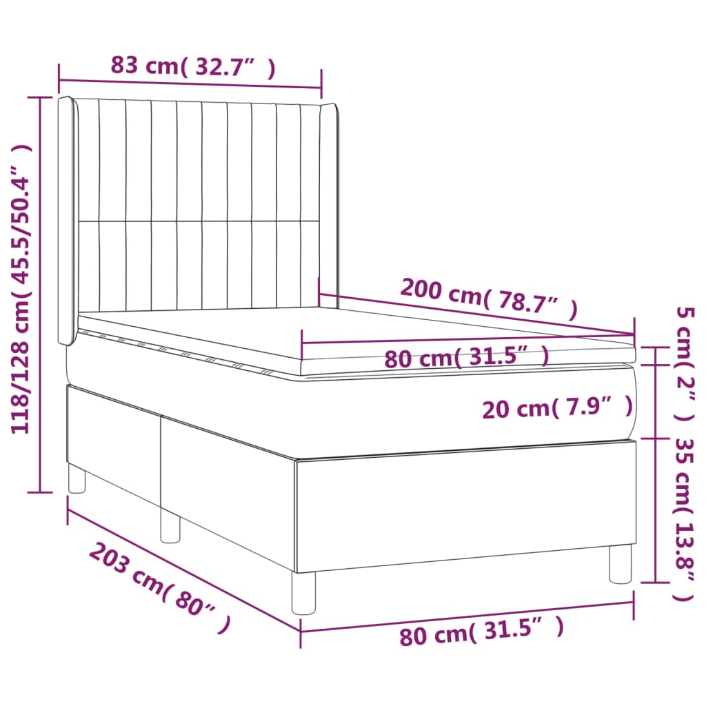 Sommier à lattes de lit et matelas Noir 80x200 cm Tissu