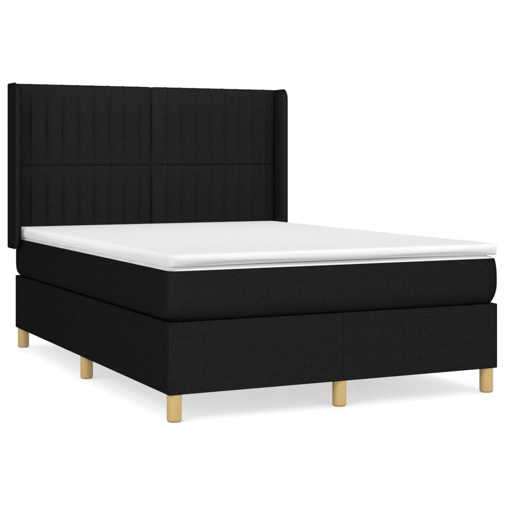 Sommier à lattes de lit avec matelas Noir 140x190 cm Tissu