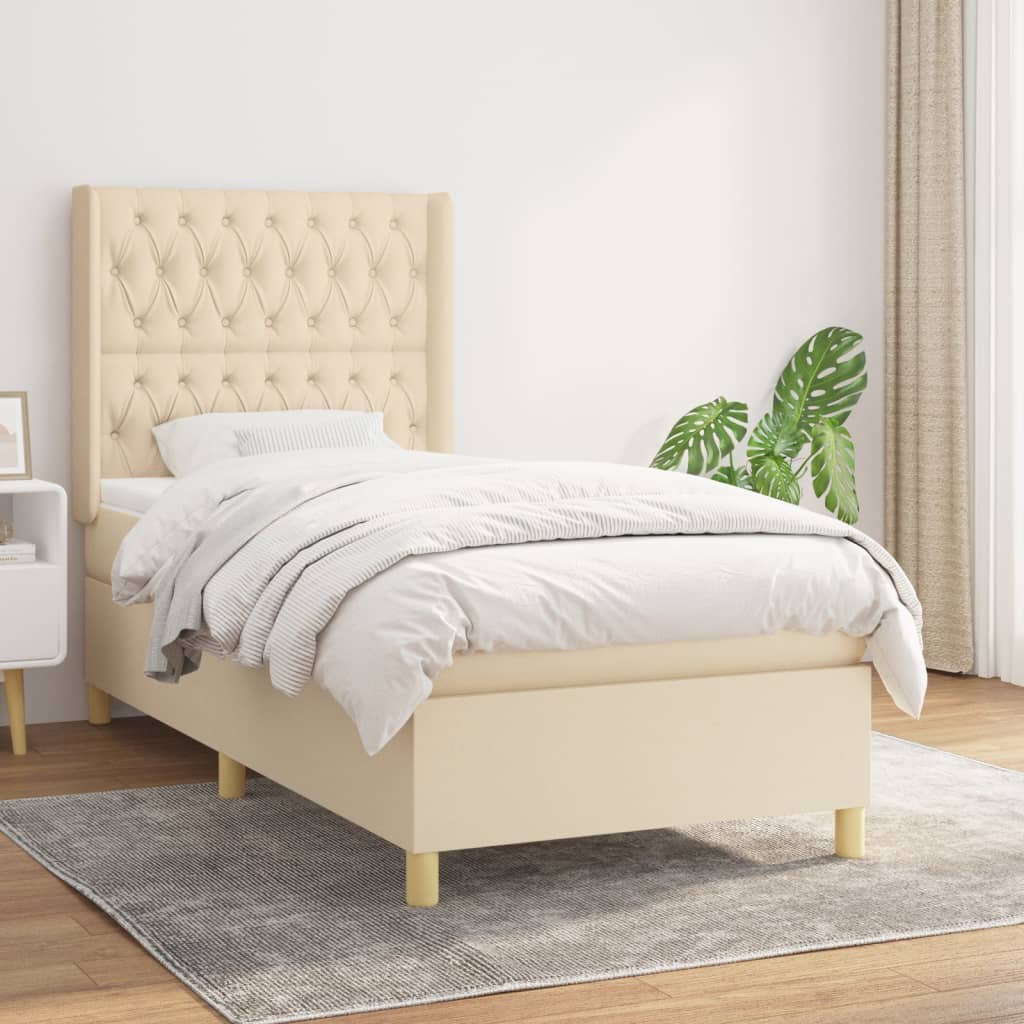 Sommier à lattes de lit avec matelas Crème 90x200 cm Tissu