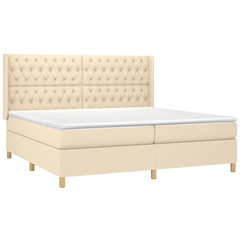 Sommier à lattes de lit avec matelas Crème 200x200 cm Tissu