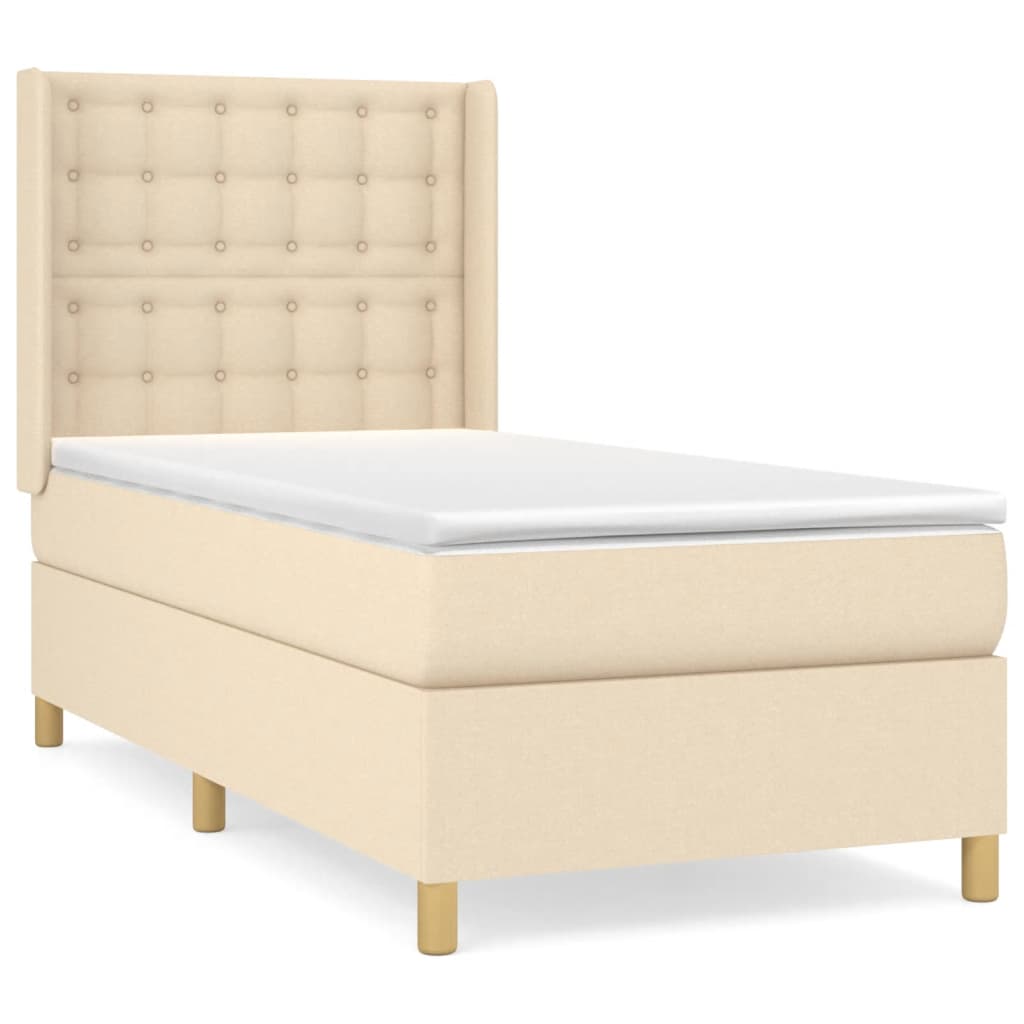 Sommier à lattes de lit avec matelas Crème 90x200 cm Tissu